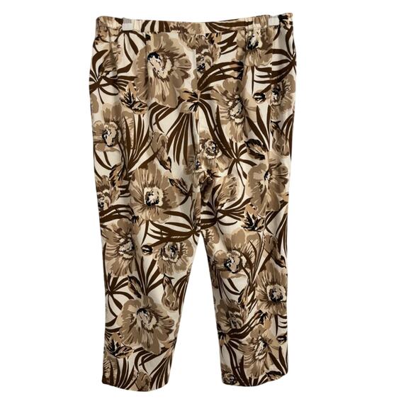 Valerie Stevens BOHO Casual Lightweight Floral Brown Cropped Travel Pants 16W - Picture 2 of 9